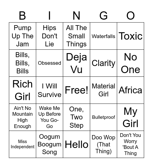 Across the Decades Music Bingo Card