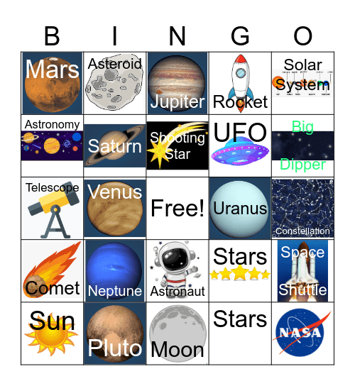 Space Bingo Game Bingo Card
