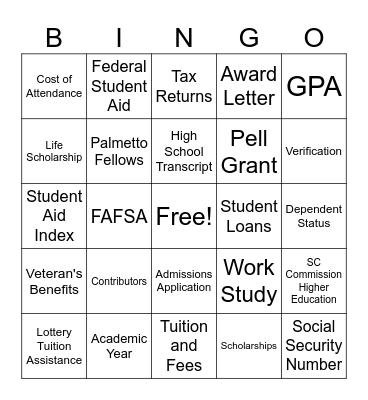 Financial Aid Bingo Card