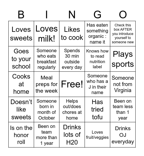 Care Team Bingo Card