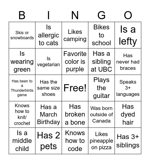 WiE Icebreaker Bingo Card