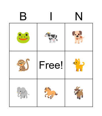 Animals piano bingo Card