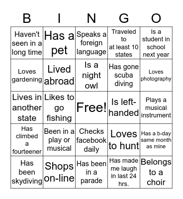 NORDLING FAMILY Bingo Card