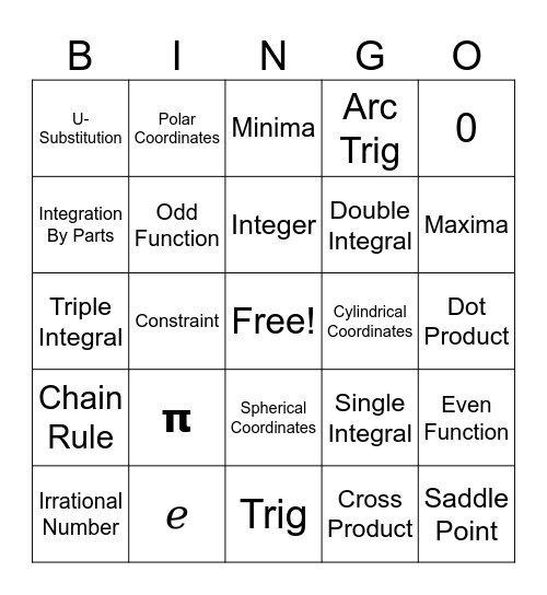 Calculus Bingo!! Bingo Card