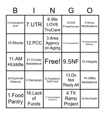 Social Work Bingo Card