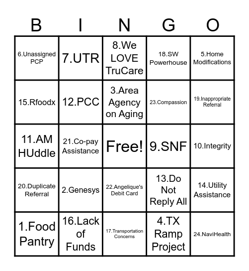 Social Work Bingo Card