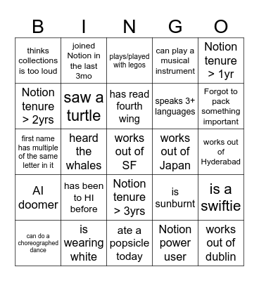 WIT Pool Party Bingo Card