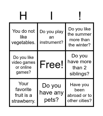 NICE TO MEET YOU. Bingo Card