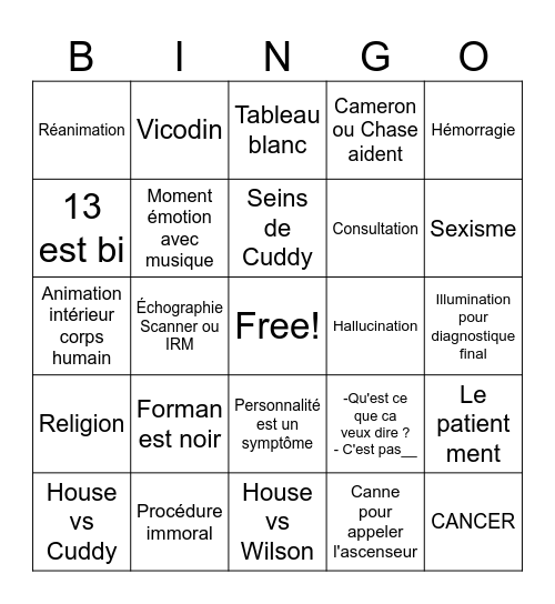 Dr House Bingo s4-5 Bingo Card