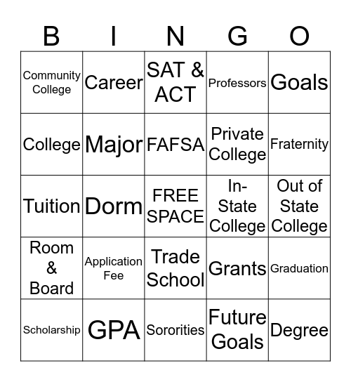 College Bingo!!! Bingo Card