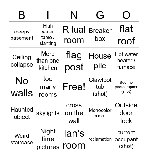 BingZillowO Bingo Card