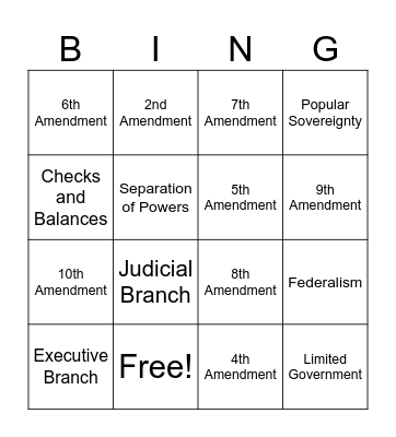Bill of Rights & 7 Principles Bingo Card