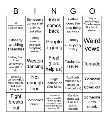 Wedding Bingo Card