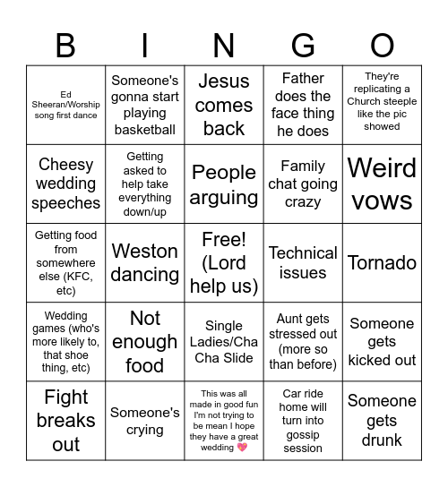 Wedding Bingo Card