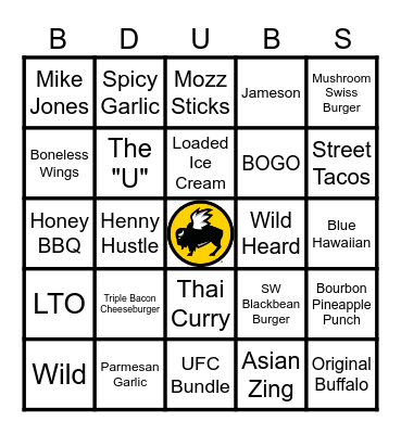 Buffalo Wild Wings Bingo Card