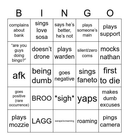 Vincent Bingo (say bingo in group chat instead) Bingo Card