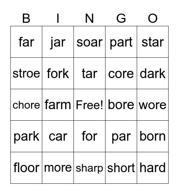 R-Controlled Bingo Card