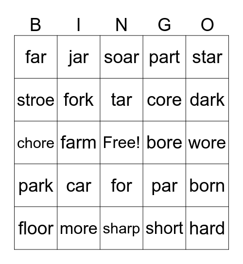 R-Controlled Bingo Card
