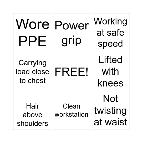 WORK SAFELY EVERYDAY Bingo Card