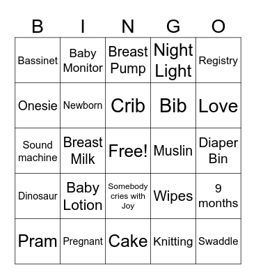 Atreus' Baby Shower Bingo Card