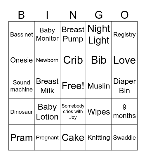 Atreus' Baby Shower Bingo Card