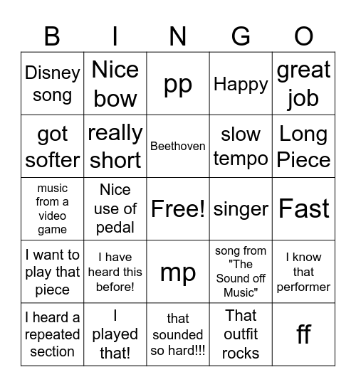 Classics concert Bingo Card