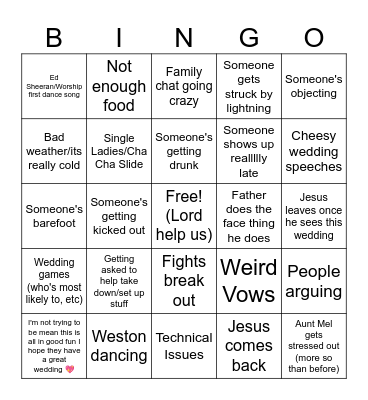 Wedding Bingo 2.0 Bingo Card