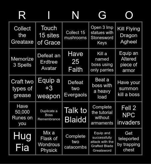 Elden Ring Bingo Card