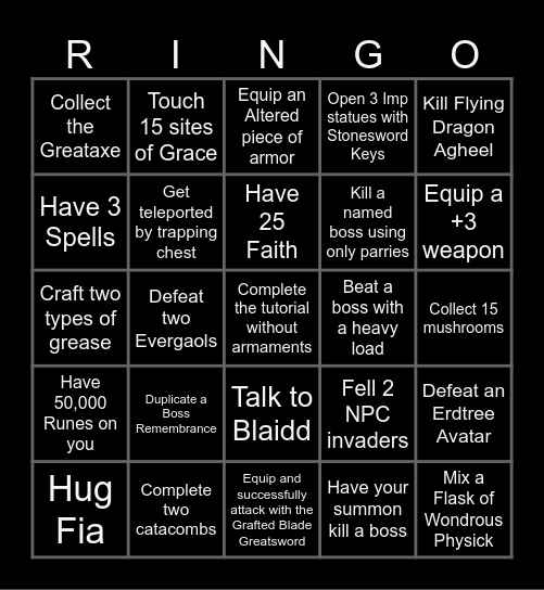 Elden Ring Bingo Card