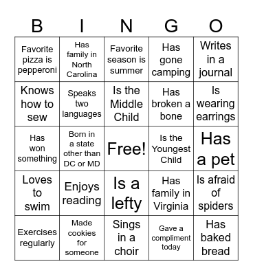 S.T.A.R.S Get to Know You Bingo Card