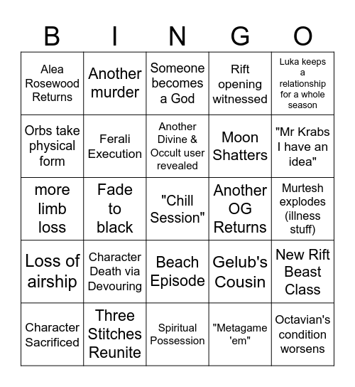 Season 4 Shitpost Bingo Card