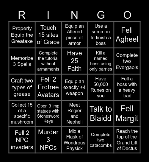 Elden Ring Bingo Card
