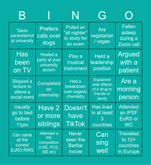 IPSF EuRO Team Weekend bingo Card