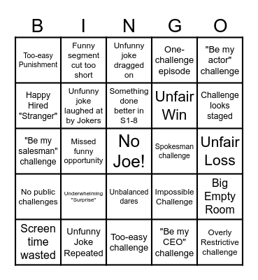 Bad Impractical Jokers Episode v1.2 Bingo Card
