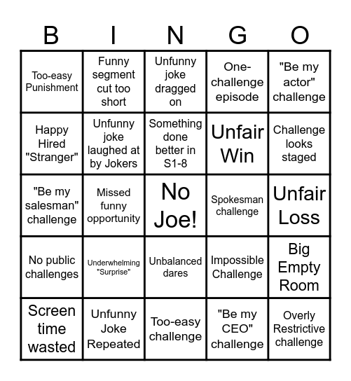 Bad Impractical Jokers Episode v1.2 Bingo Card