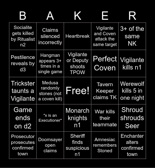 Town of Salem 2 Bingo Card