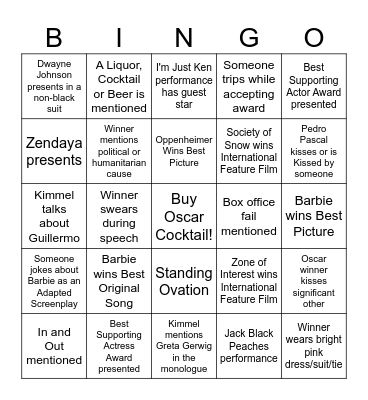 Oscars 2024 Bingo Card