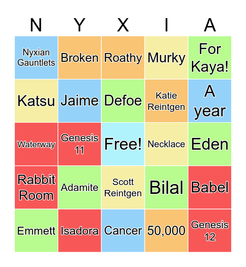 Nyxian Bingo - Colored Bingo Card
