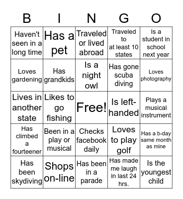 NORDLING FAMILY Bingo Card