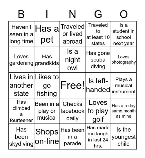 NORDLING FAMILY Bingo Card