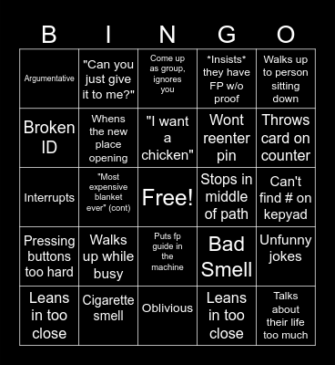 We Love Our Guests Bingo Card