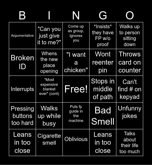 We Love Our Guests Bingo Card