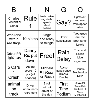 2024 F1 Bingo Card