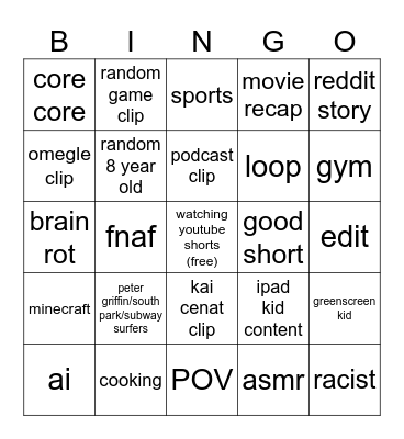 youtube shorts bingo Card