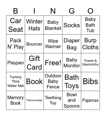 Baby Gift Bingo Card