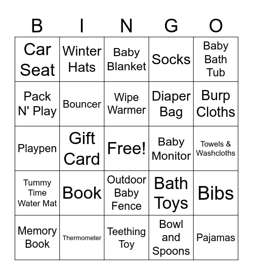 Baby Gift Bingo Card