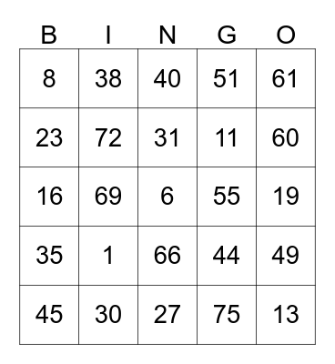 BINGO CARD (宾果卡） Bingo Card