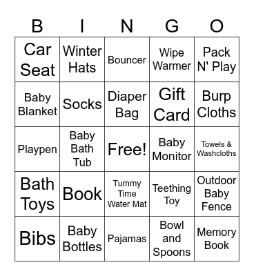 Baby Gift Bingo Card