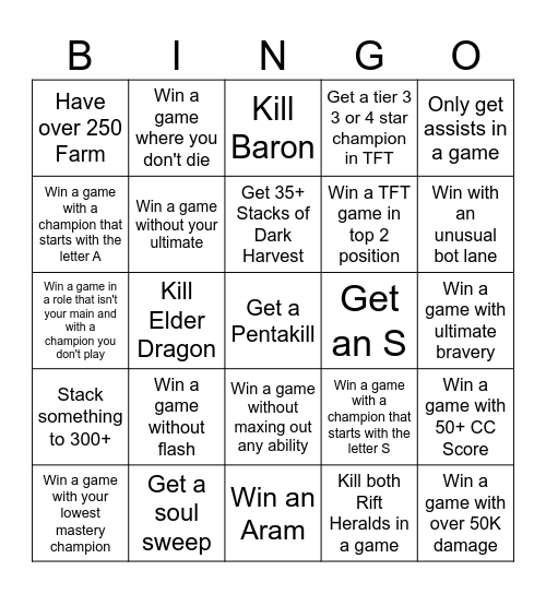 League of Legends Bingo Card