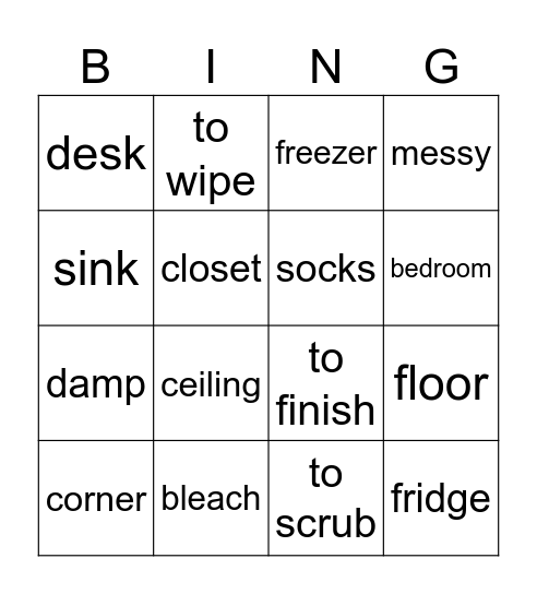 Housekeepers Bingo Card